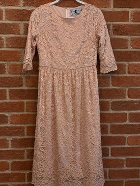 Dainty Jewells Peachy Pink Lace Midi Dress